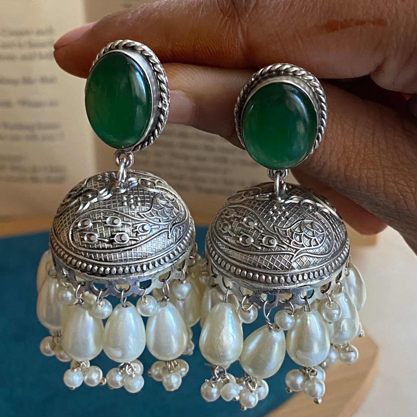 Silver pearl jhumka