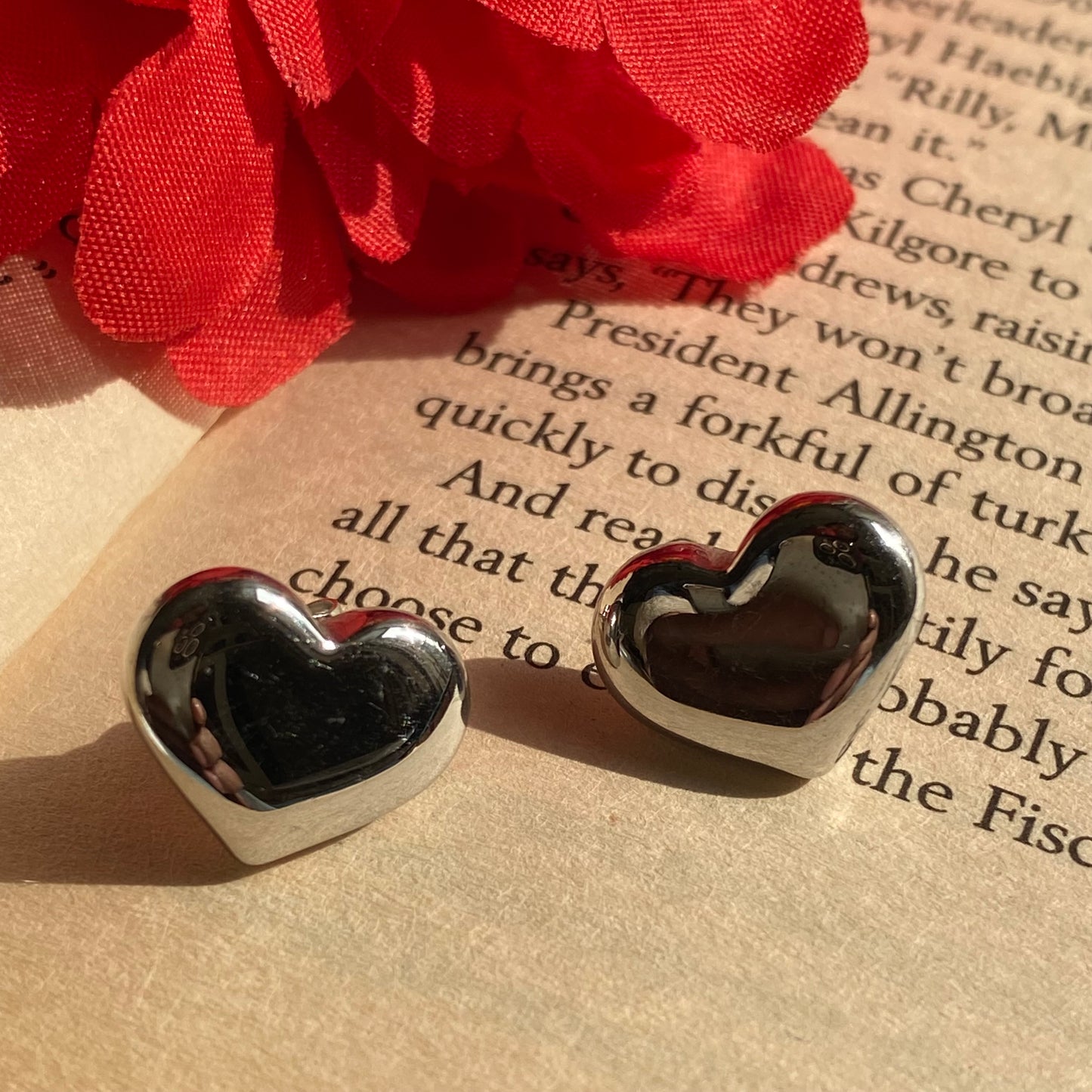 Solid silver heart studs