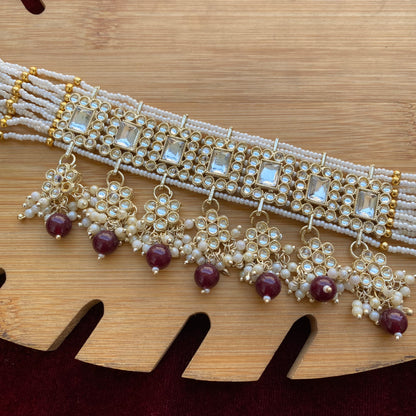 Semifloral Kundan choker (Marron)