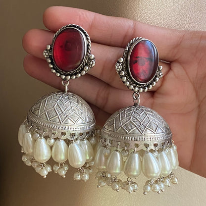 Ruby pearl jhumkas