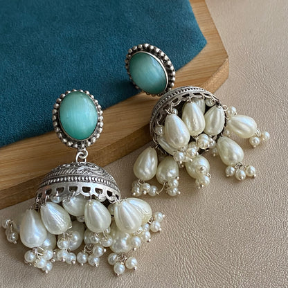 Silver pearl jhumka