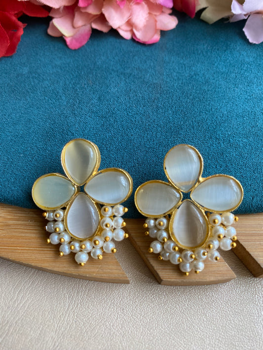 Stone Pearl  flower studs