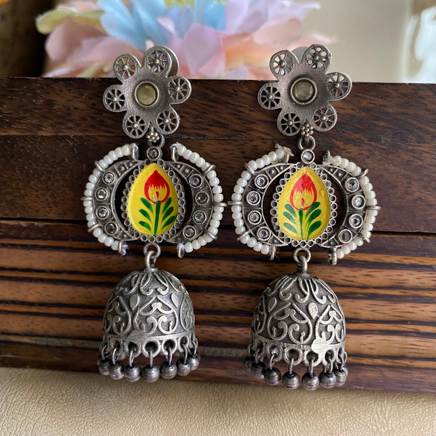 Meena flower jhumka