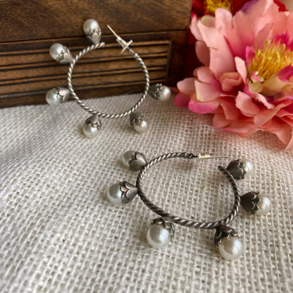 Silver Pearl hoops