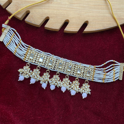 Semifloral Kundan choker (Baby pink)