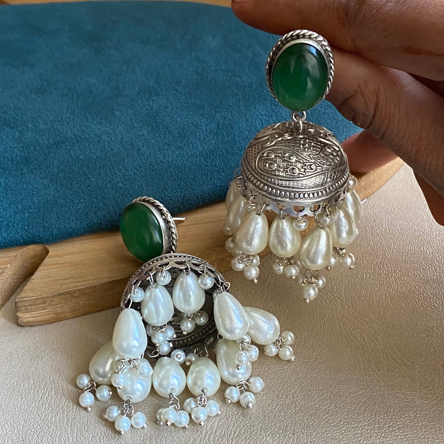 Silver pearl jhumka