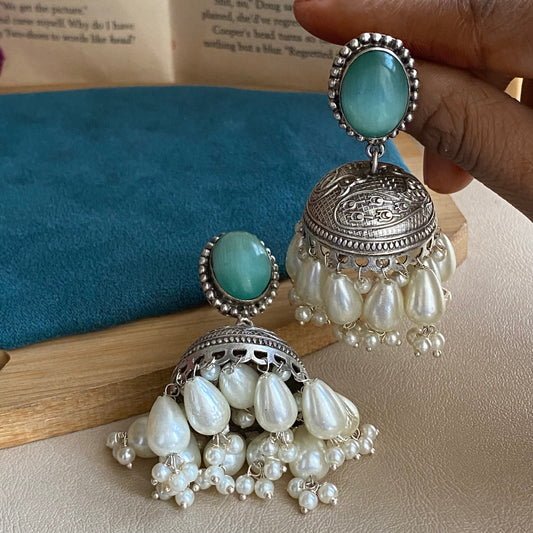 Silver pearl jhumka