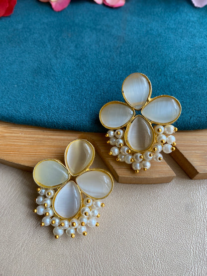 Stone Pearl  flower studs