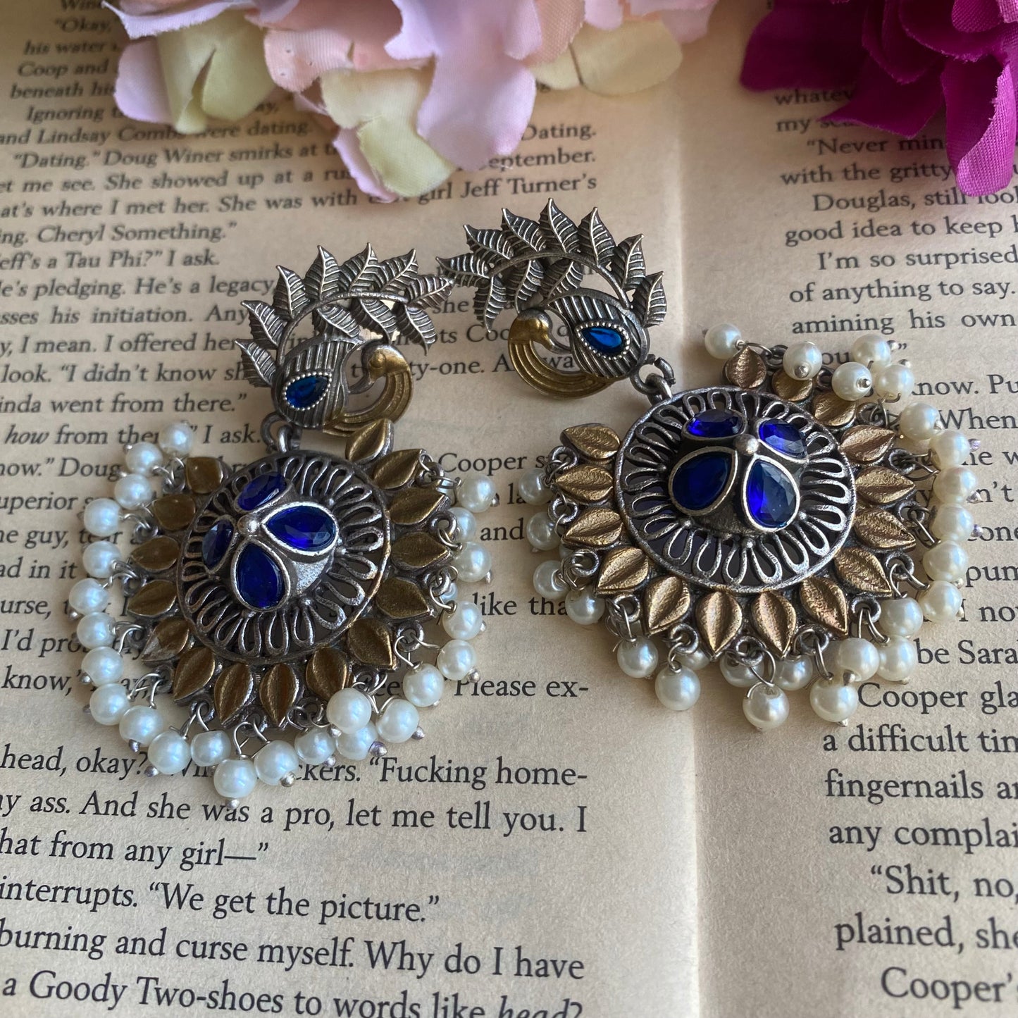 Peacock beaded drop earring