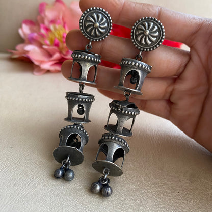 Oxidised German silver meenakari earring