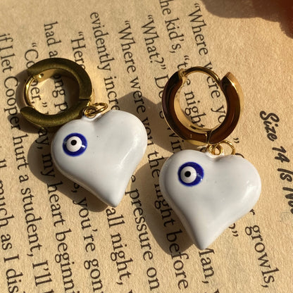 White solid heart hoops