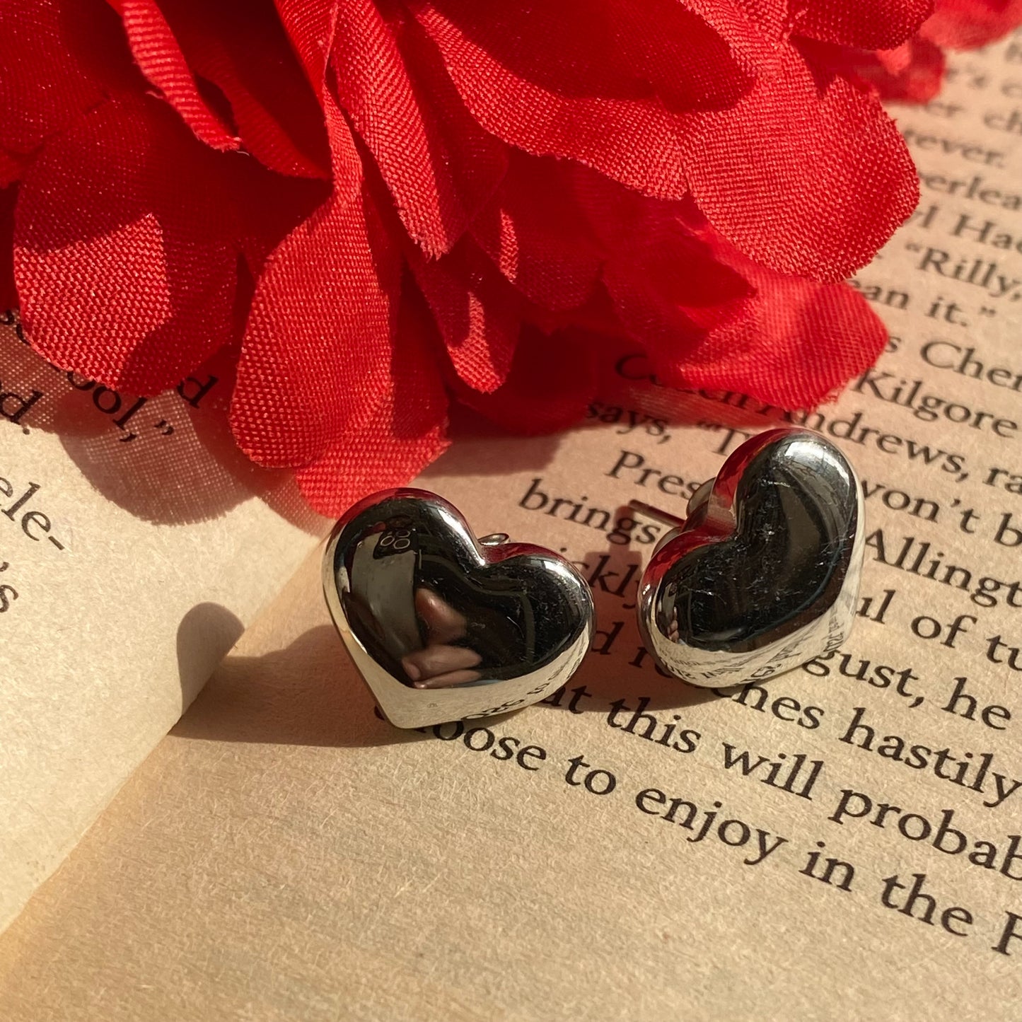 Solid silver heart studs