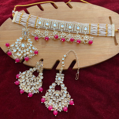 Semifloral Kundan choker (Rani pink)