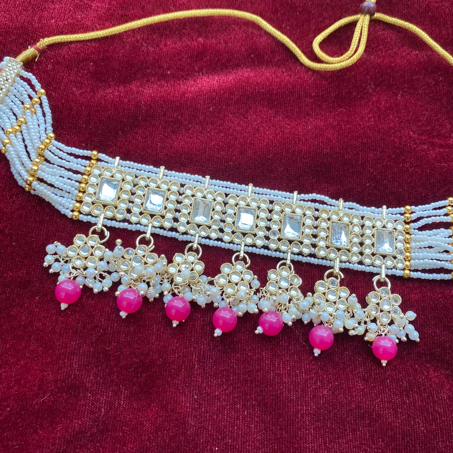 Semifloral Kundan choker (Rani pink)