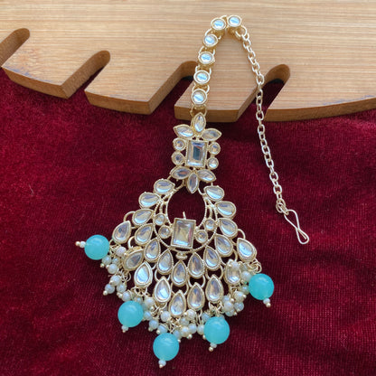 Semifloral Kundan choker (Sky blue)