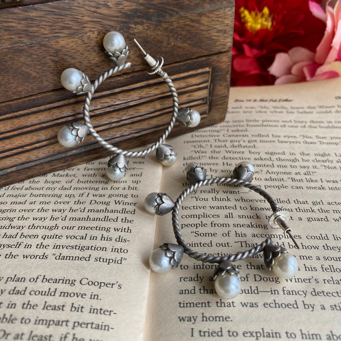 Silver Pearl hoops