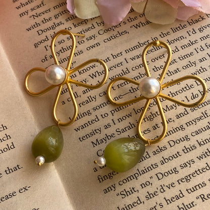 Pearl drop flower studs