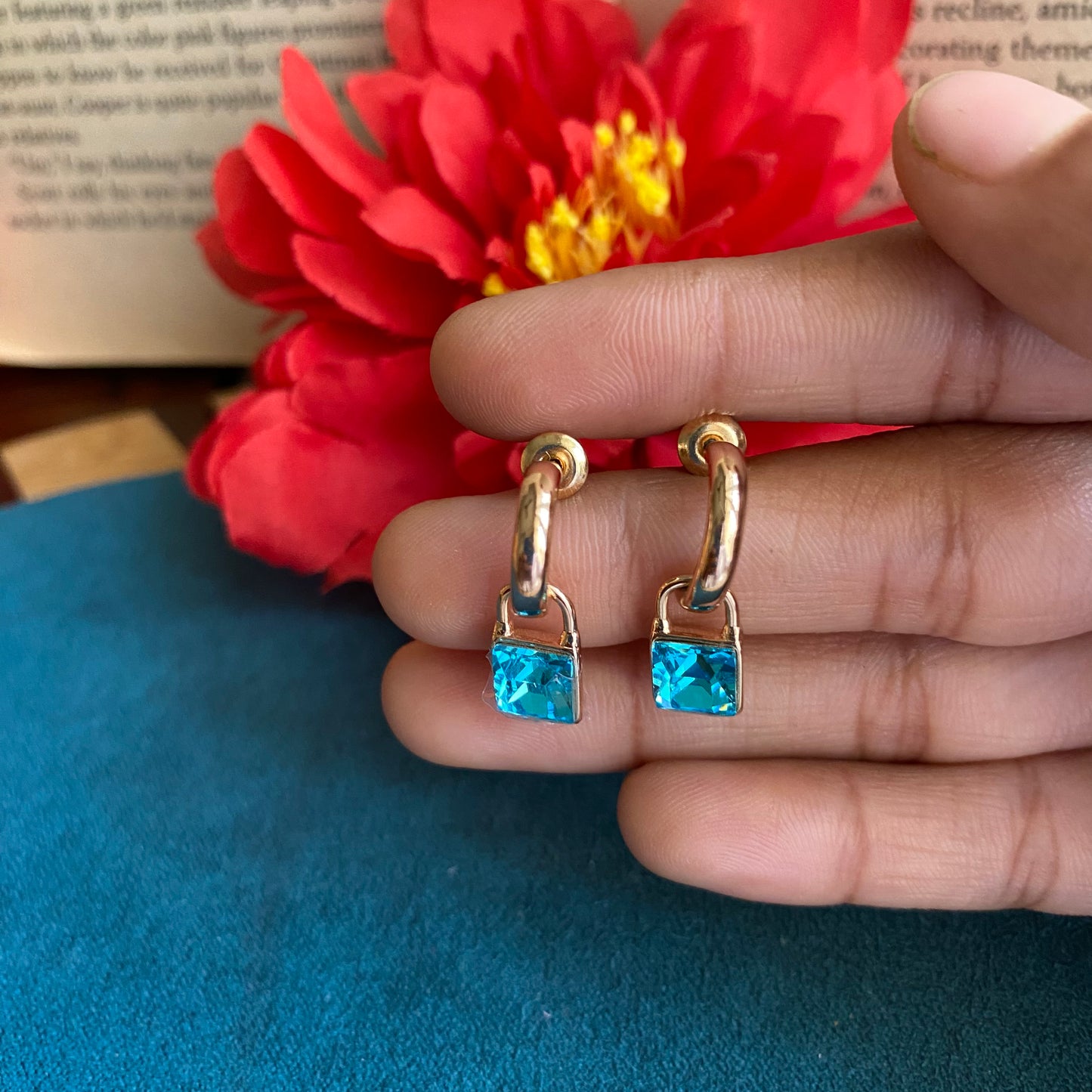 Aqua love lock earrings