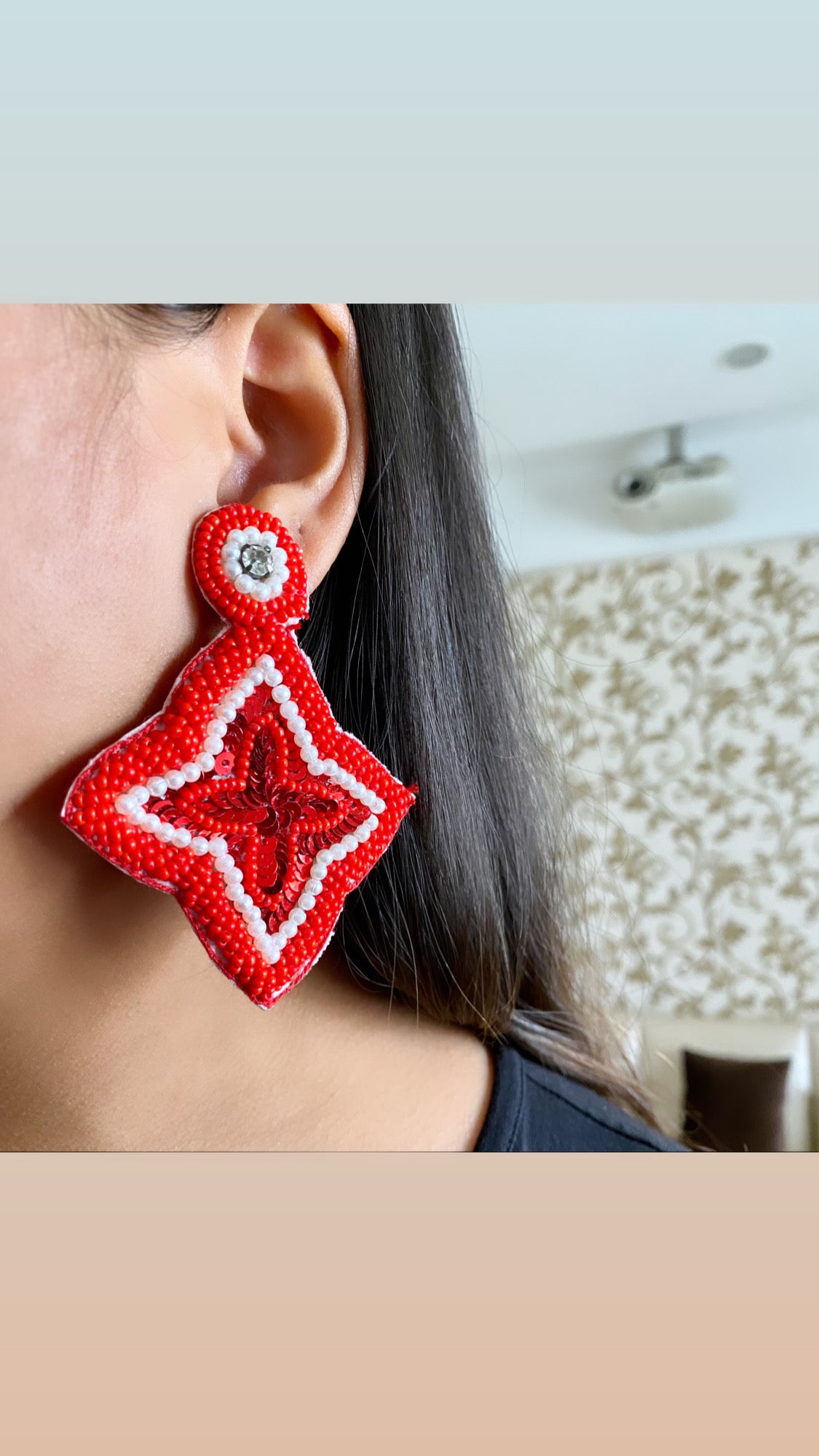 Red Square beaded earrings