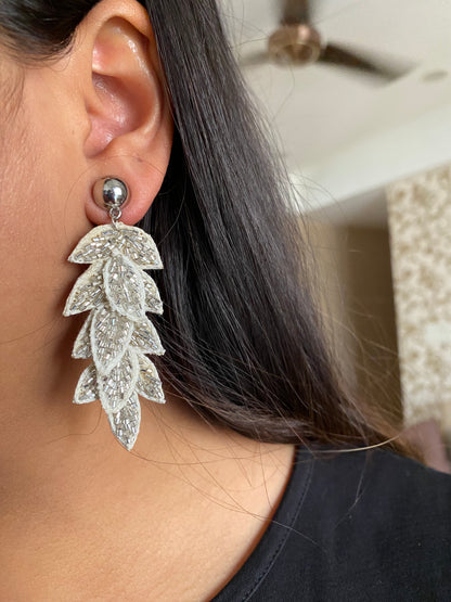 White Leaf Beaded earrings