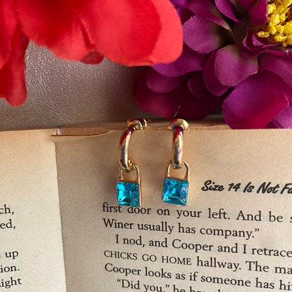 Aqua love lock earrings