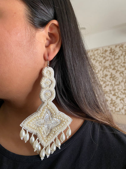 White Beaded earrings