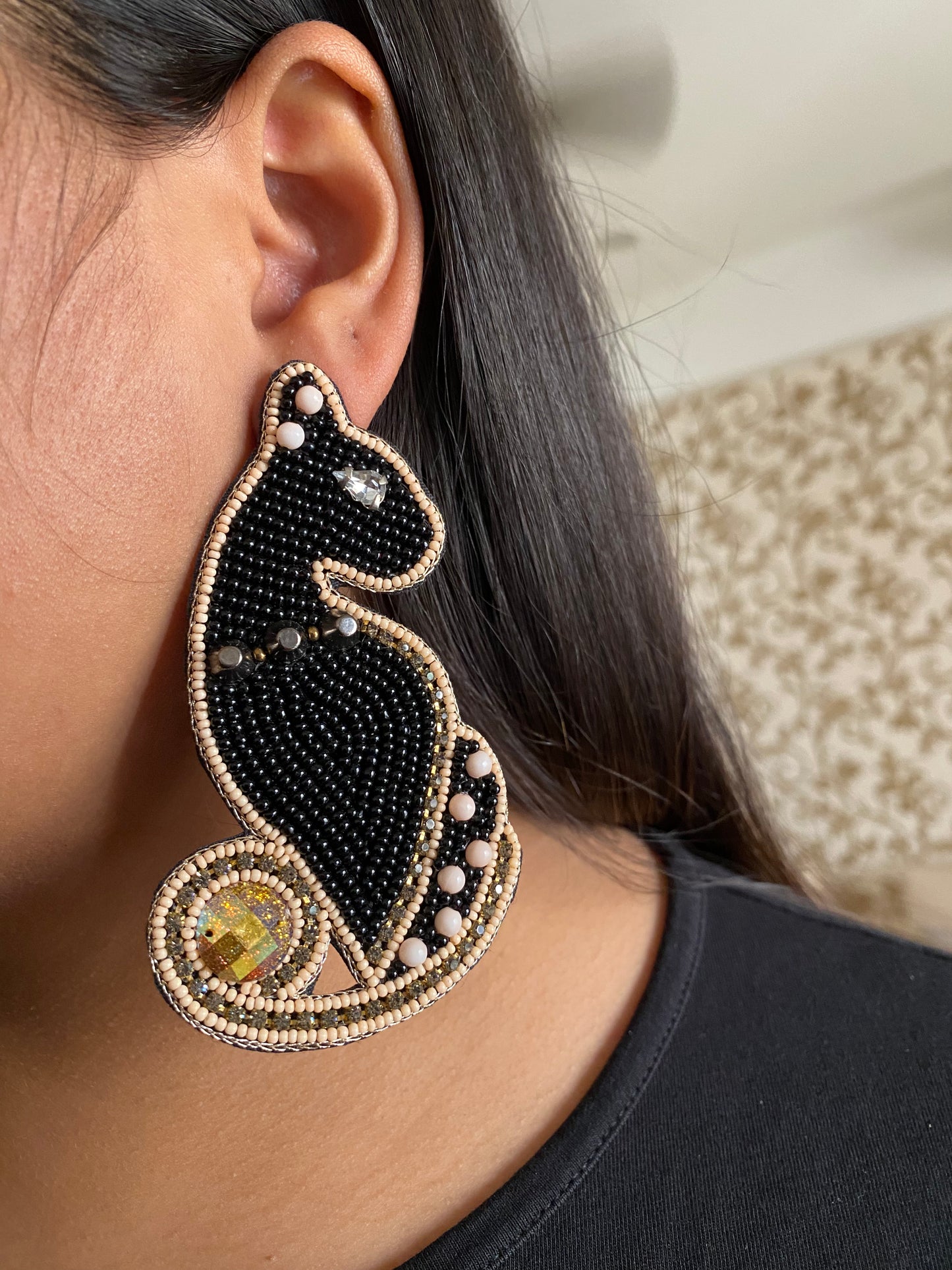 Black Cat Beaded earrings