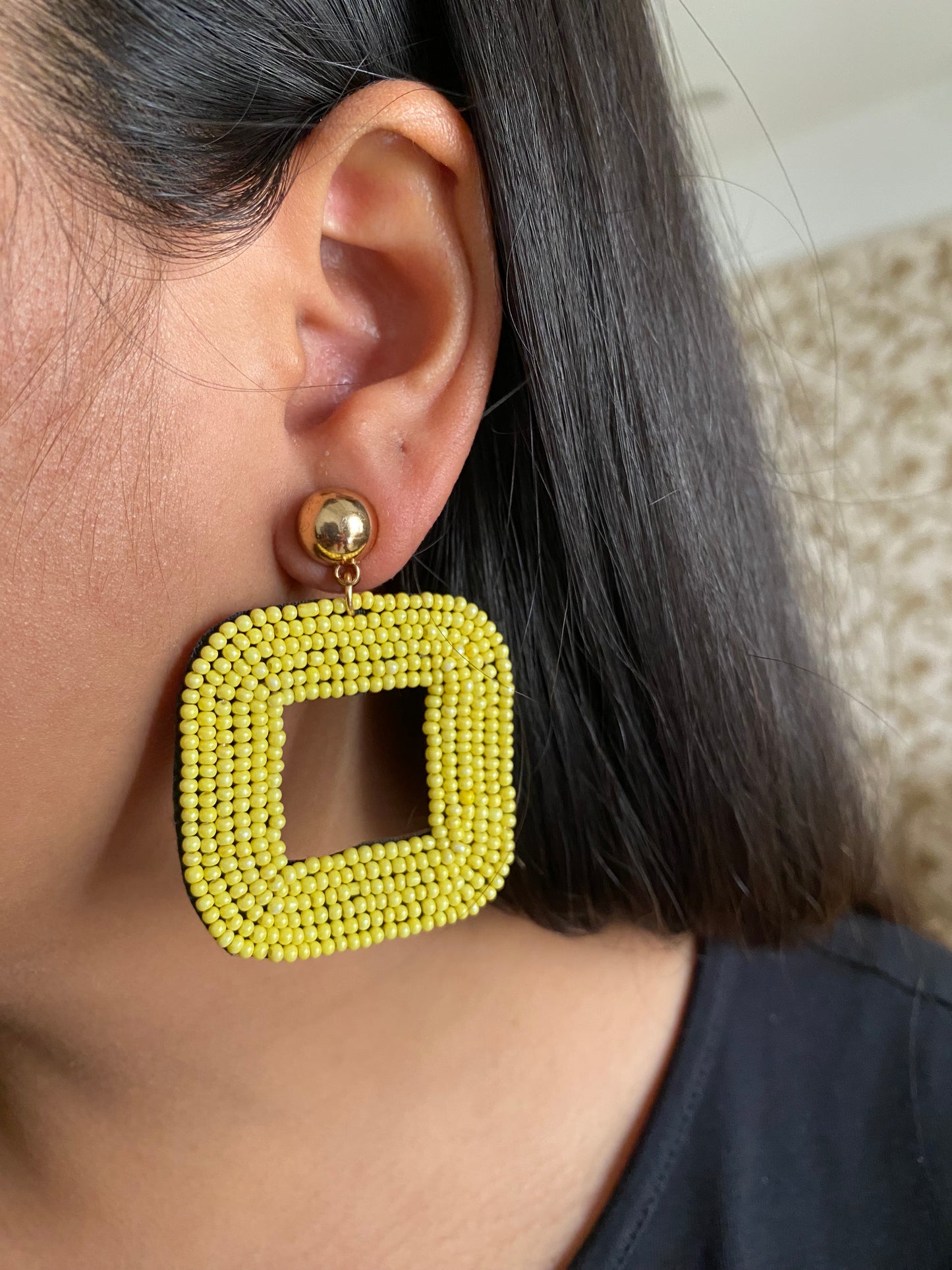 Square bead work earrings