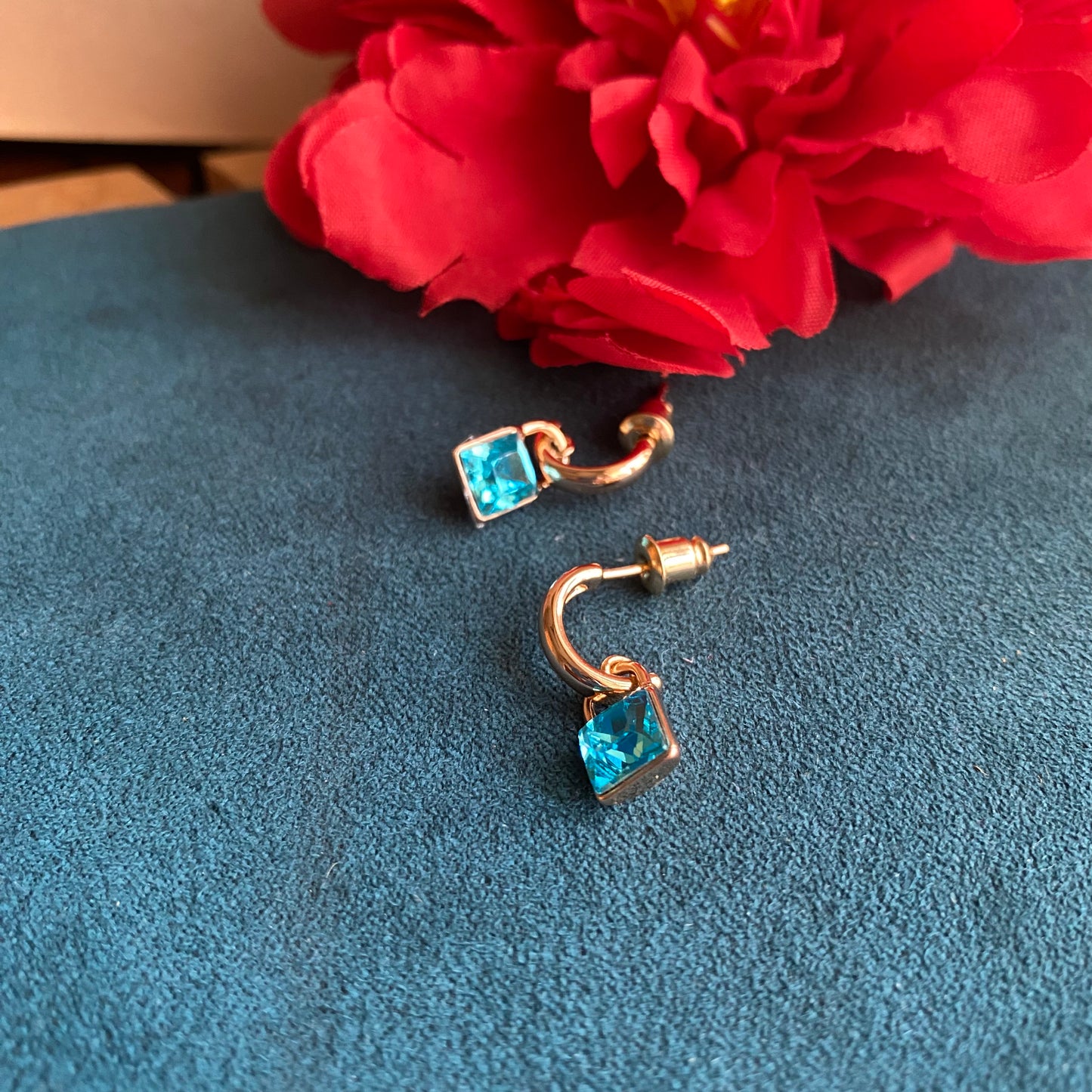 Aqua love lock earrings