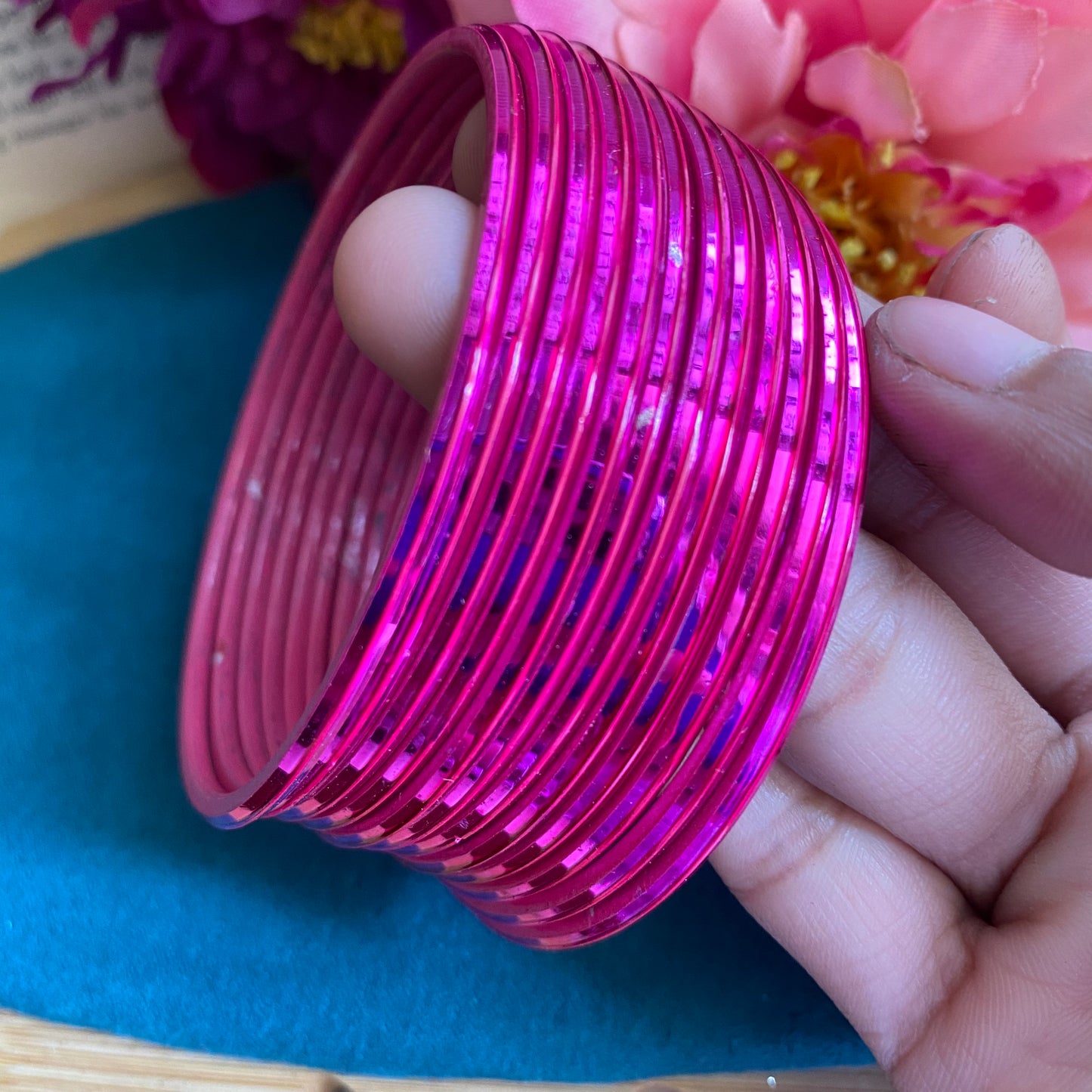 Hot pink metallic bangles