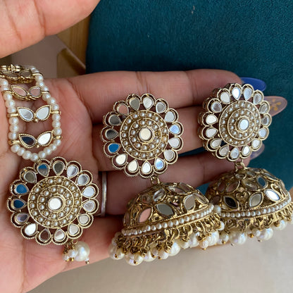 White Karishma mirror jhumkas