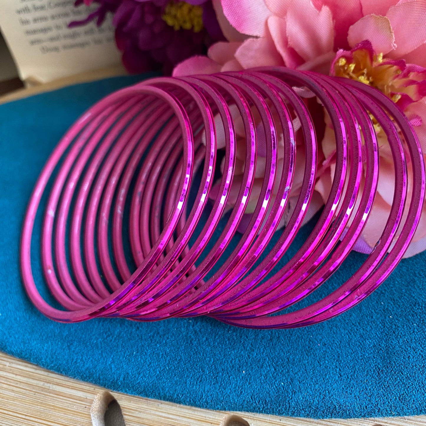 Hot pink metallic bangles