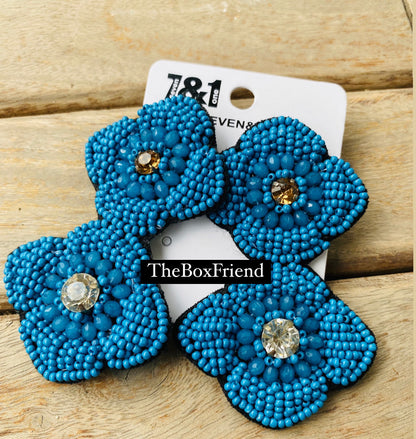 Double flower beaded earrings