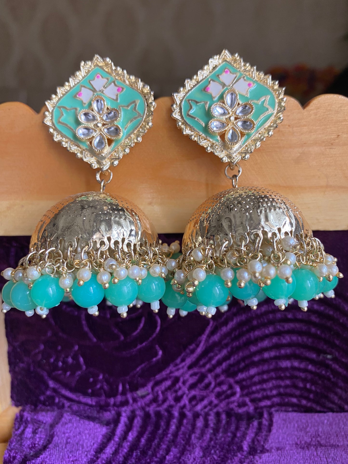 Mint Kundan Jhumkas