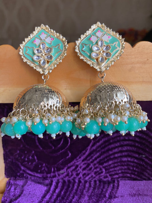 Mint Kundan Jhumkas