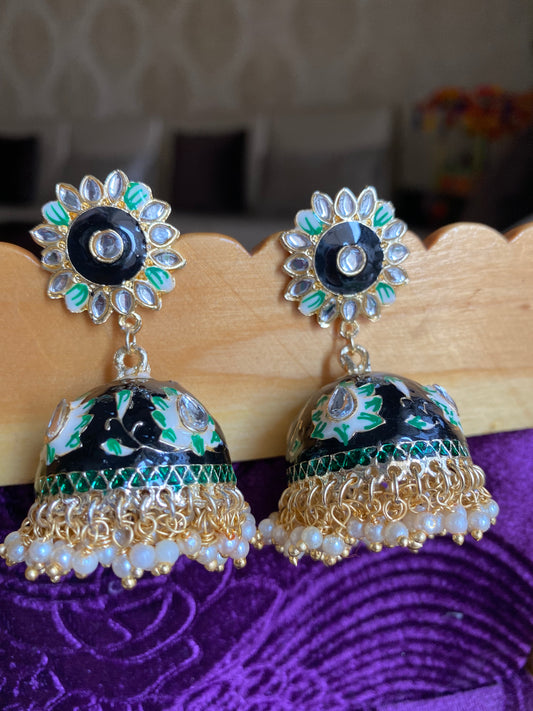 Floral Jhumkas in Meena work