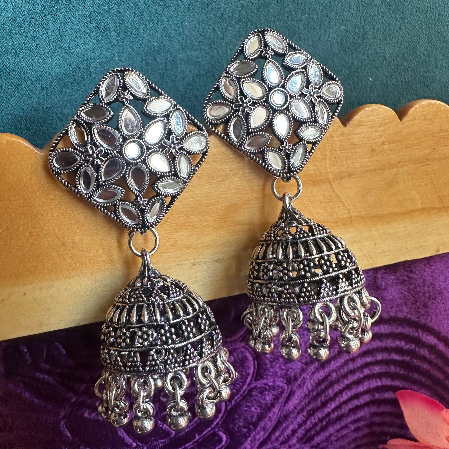 Square Mirror Jhumkas