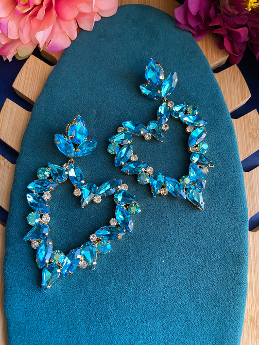 Blue crystal heart earrings