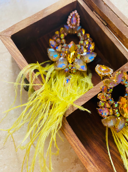 Neon Yellow feather earrings