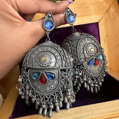 Huge oxidized jhumkas