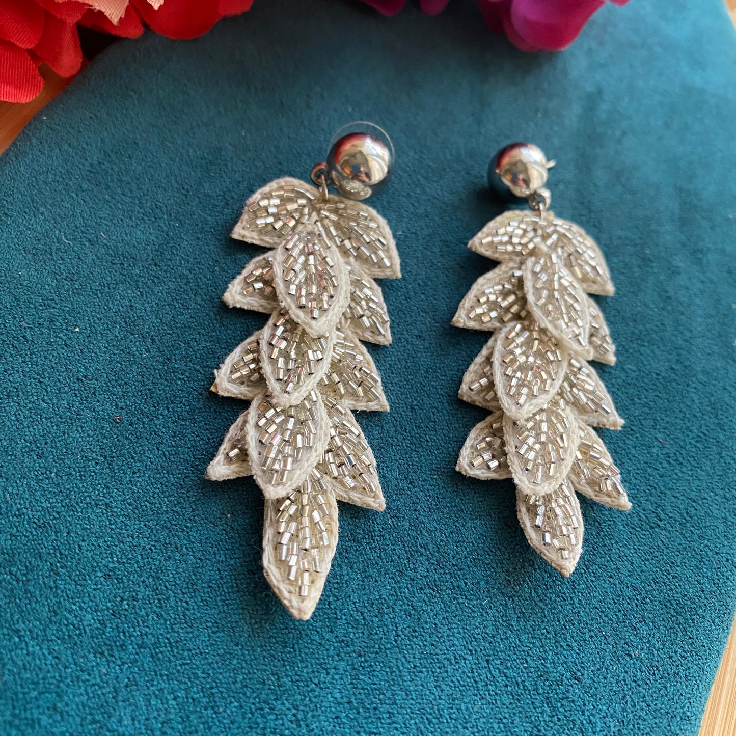 White Leaf Beaded earrings