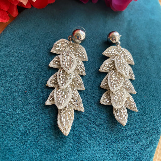 White Leaf Beaded earrings