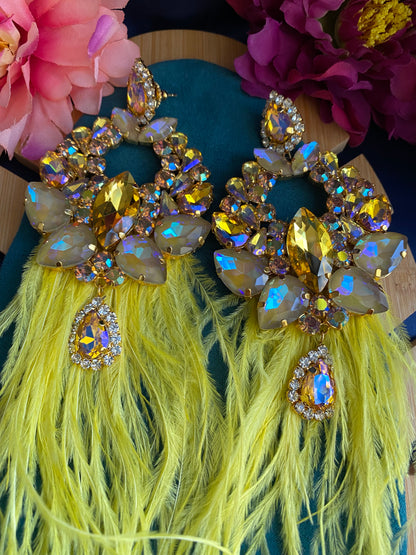 Neon Yellow feather earrings