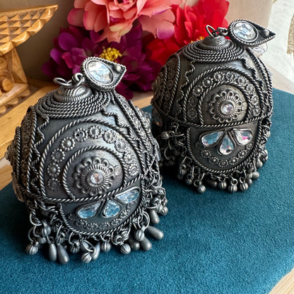 Huge oxidized jhumkas