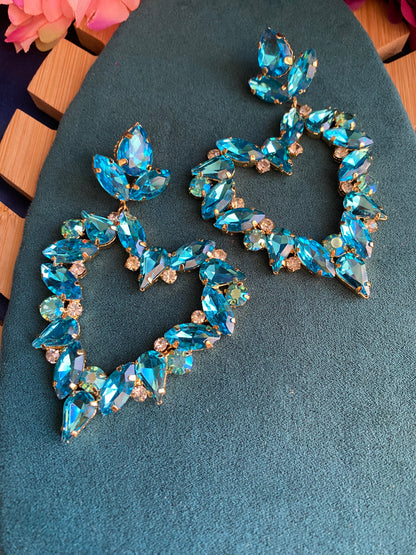 Blue crystal heart earrings