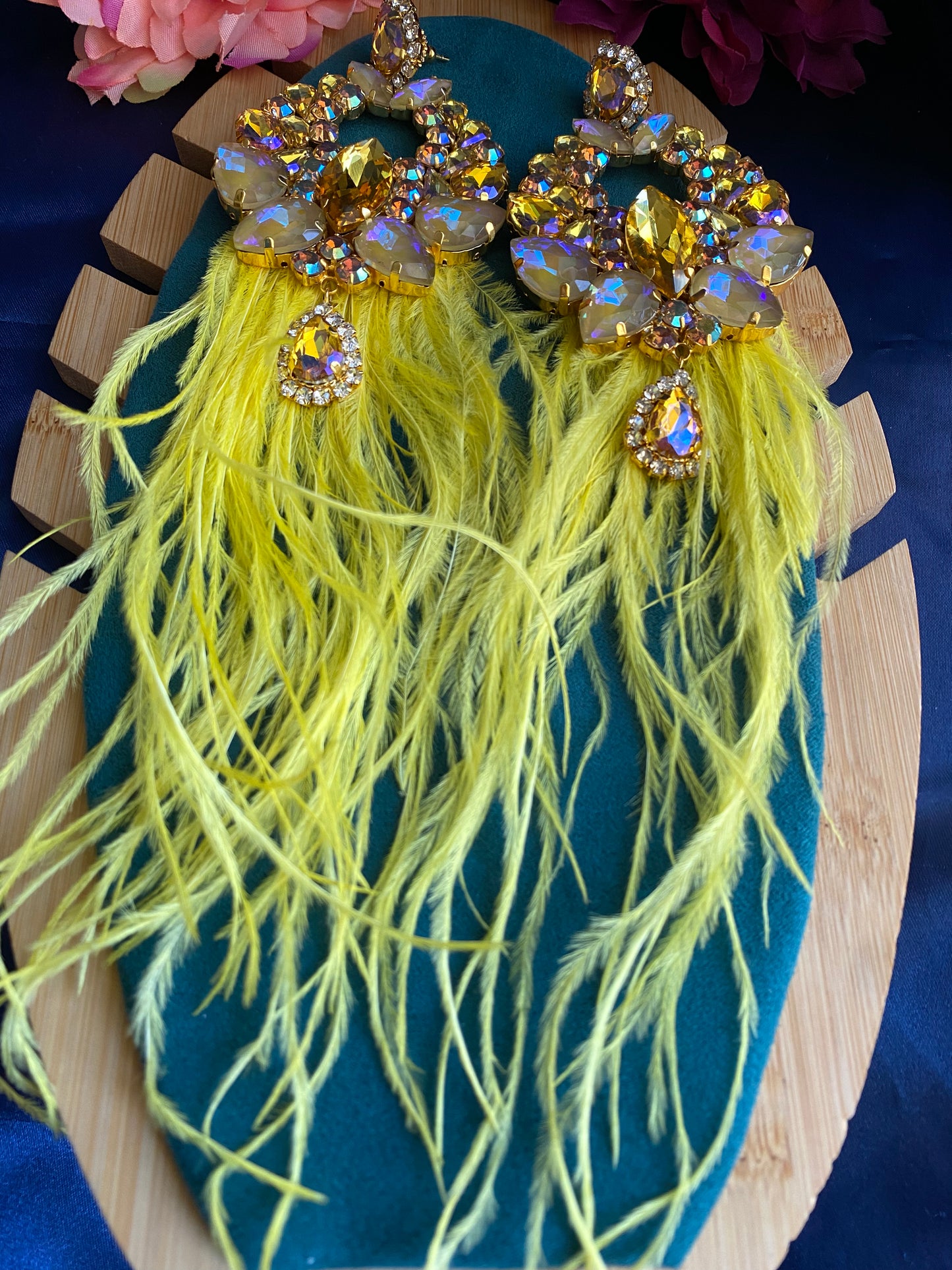 Neon Yellow feather earrings