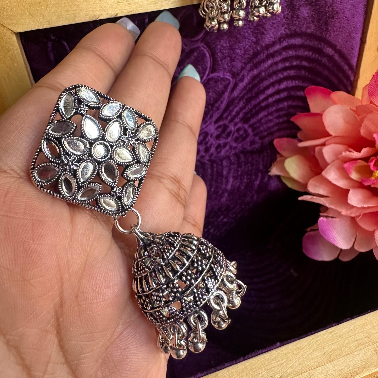 Square Mirror Jhumkas