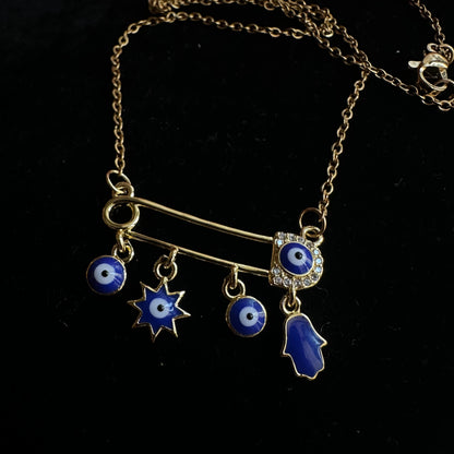 Evil Eye Safety Pin Neckchain