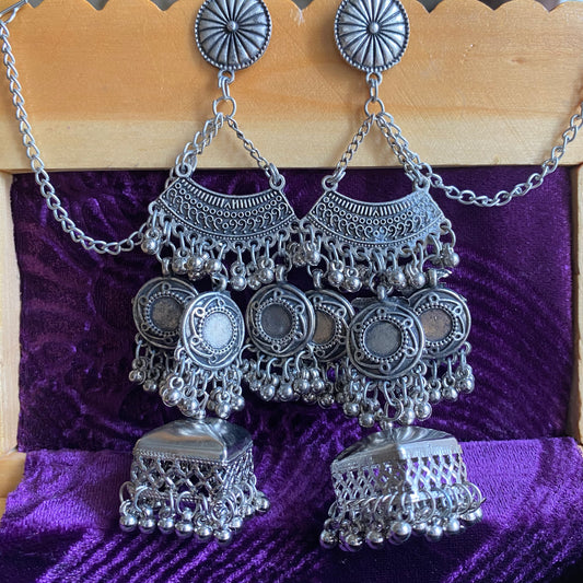 Oxidised jhumkas with chain