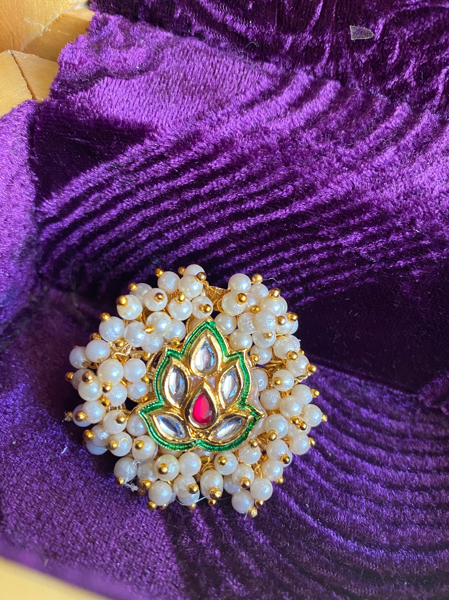 Kundan Pearl Cluster Ring